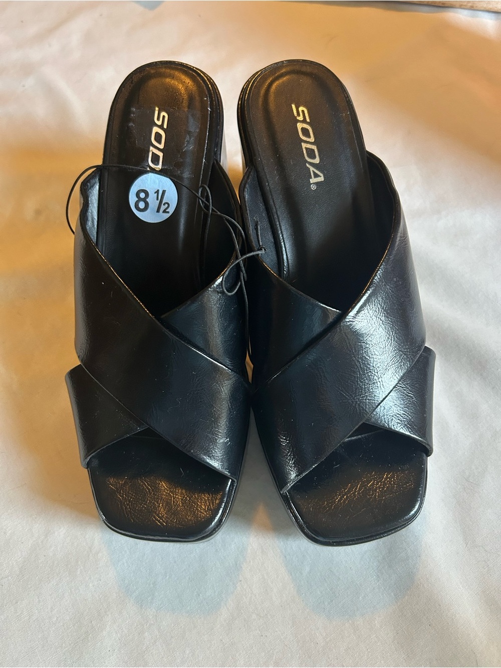 Soda Black Platform Crisscross Square-Toe Slide Mules - Picture 2 of 7